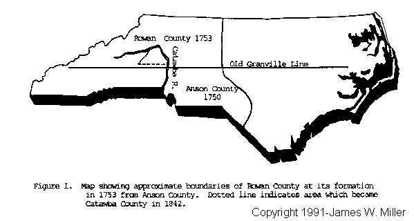 Location of present-day Catawba County in 1753