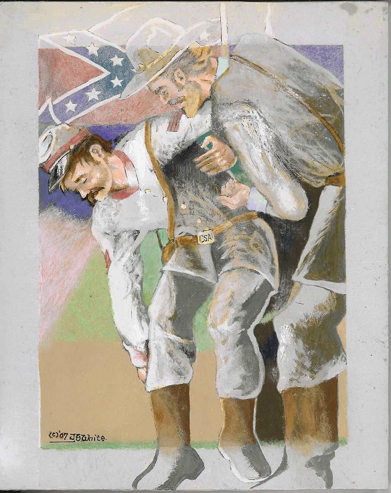 Helping the Wounded: an oil painting by John Whie