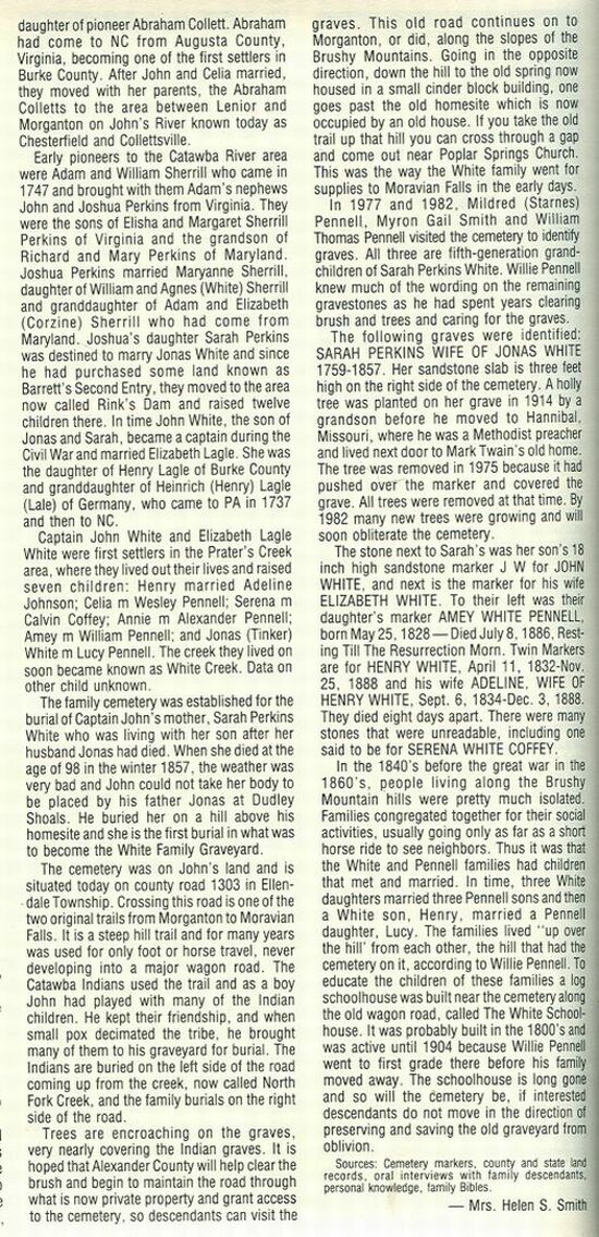 John White Cemetery Article