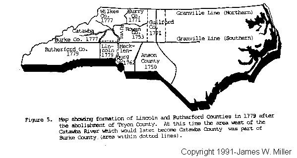 Location of present-day Catawba County in 1779