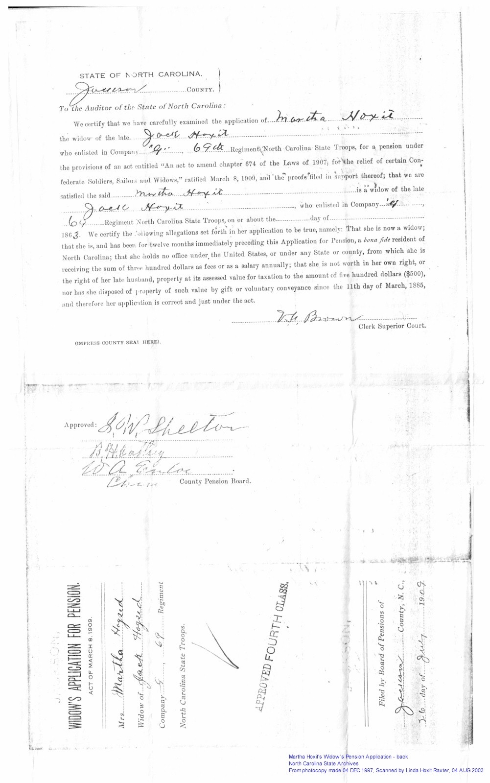 Martha Hoxit's Widow's Pension-Back