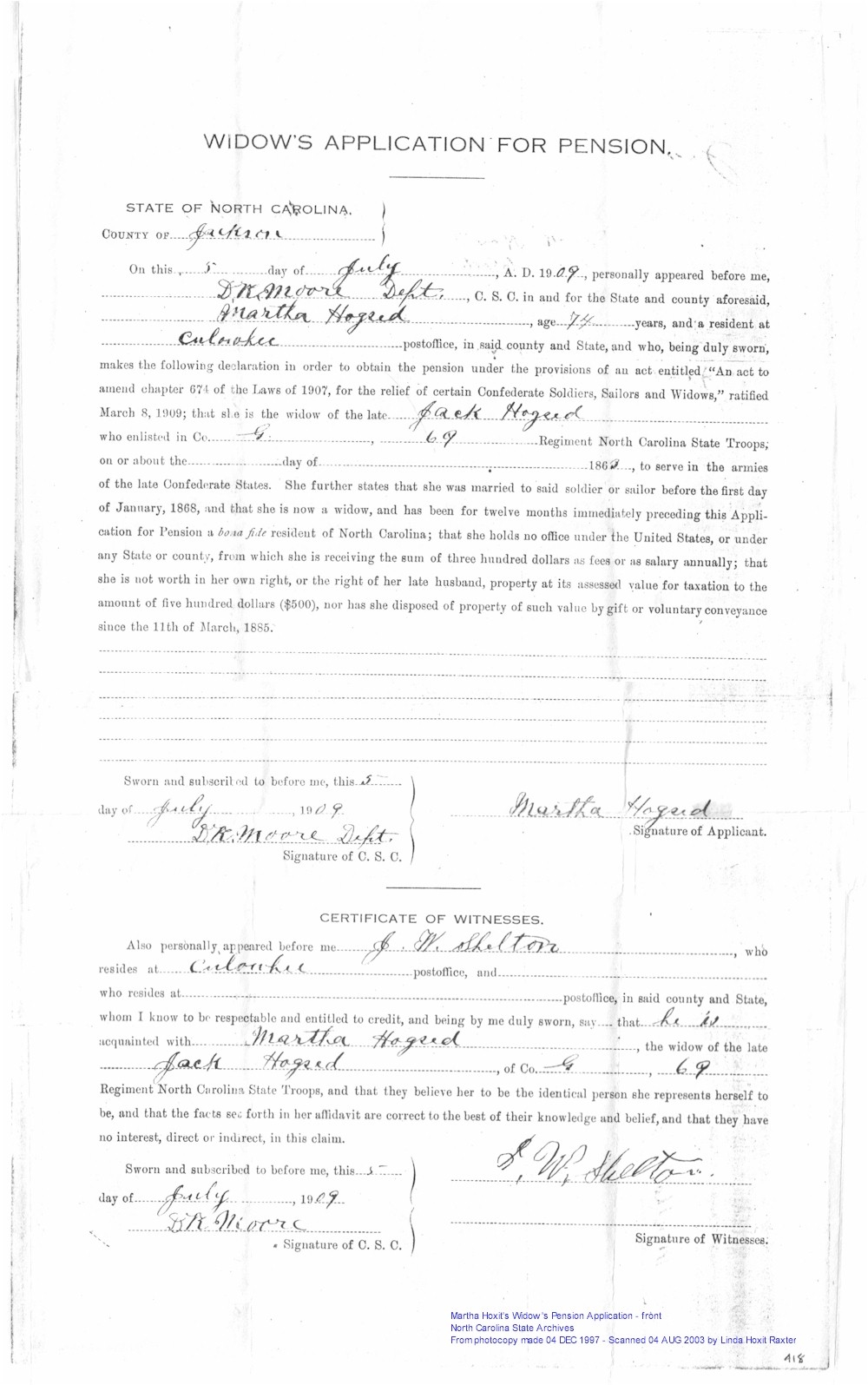 Martha Hoxit's Widow's Pension-Front